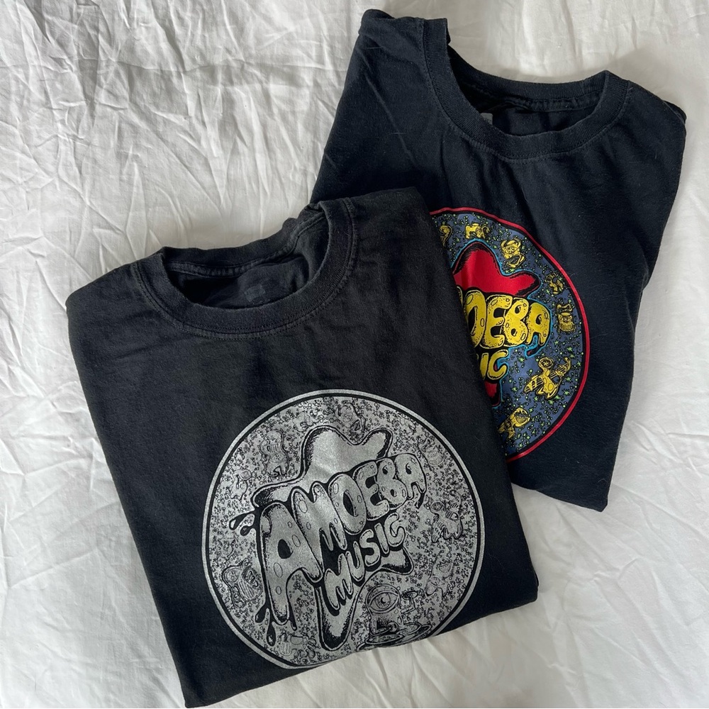 Amoeba Music Shop Black and Silver Short Sleeve Graphic T-Shirt